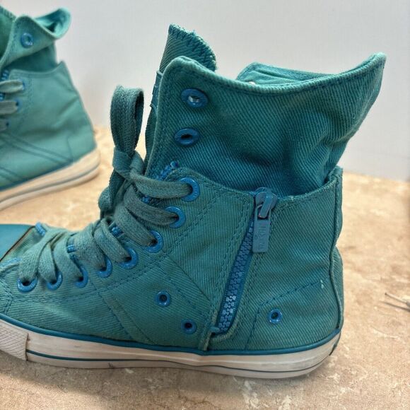 LEVIS SNEAKER HI TOP Green LACE UP Cavas WOMEN 8 Zip 52475103E Rubber - Picture 7 of 11